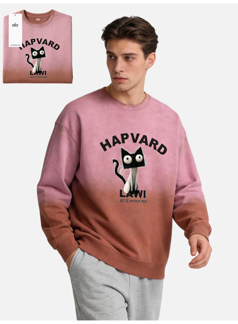 Alo Yoga ALO Hapvard Cat Graphic Ombre Sweatshirt – Pink to Brown Gradient Oversized Crewneck Pullover - Image 5